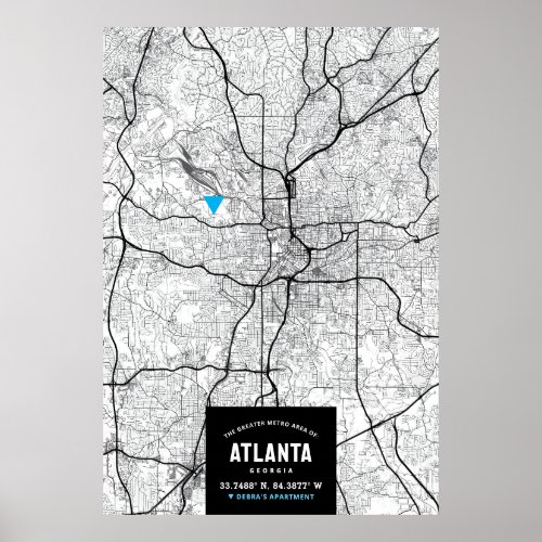 Atlanta City Map  Mark Your Location Poster