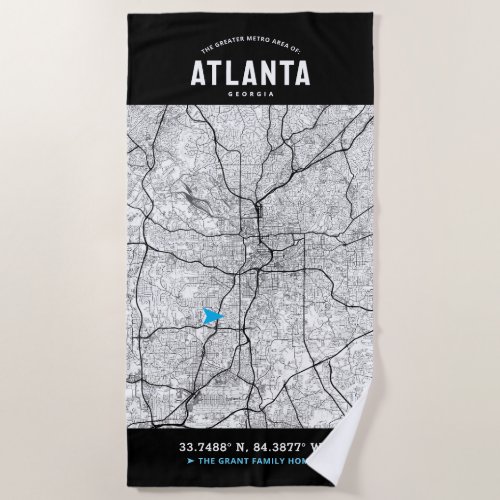 Atlanta City Map  Your Custom Location Beach Towel
