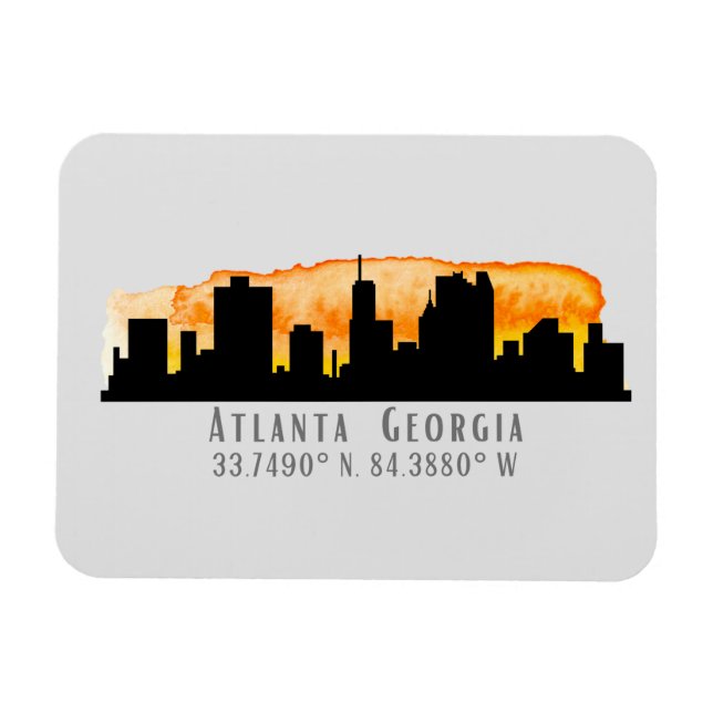 Atlanta City Skyline Map Coordinates   Magnet (Horizontal)