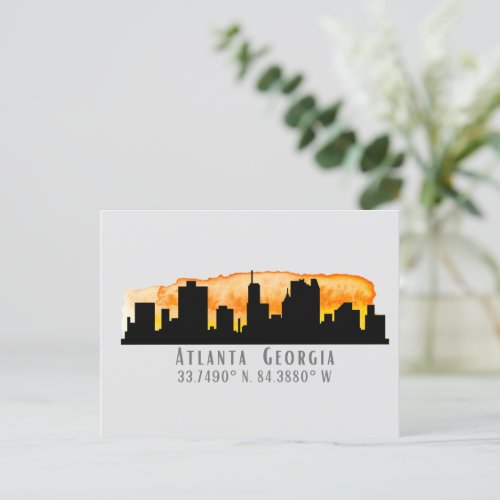 Atlanta City Skyline Map Coordinates  Postcard
