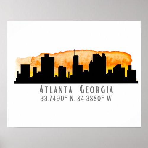 Atlanta City Skyline Map Coordinates   Poster