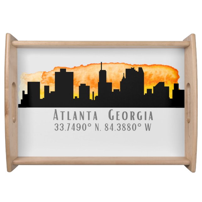 Atlanta City Skyline Map Coordinates  Serving Tray (Front)
