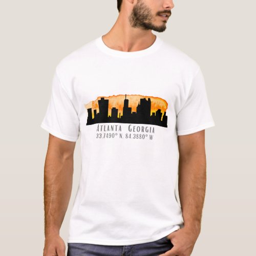 Atlanta City Skyline Map Coordinates T_Shirt