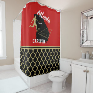 Atlanta Dark Red and Black Soccer Shower Curtain