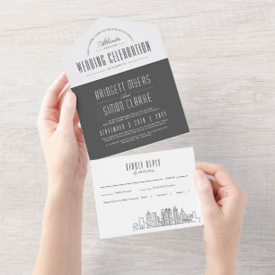 Atlanta Deco Skyline Wedding All In One Invitation