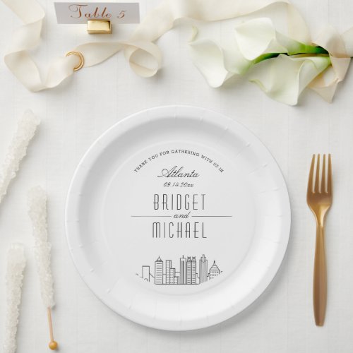 Atlanta Deco Skyline  Wedding Event Paper Plates