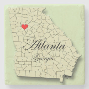 Atlanta, Fulton, Georgia,Heart Map Marble Coasters