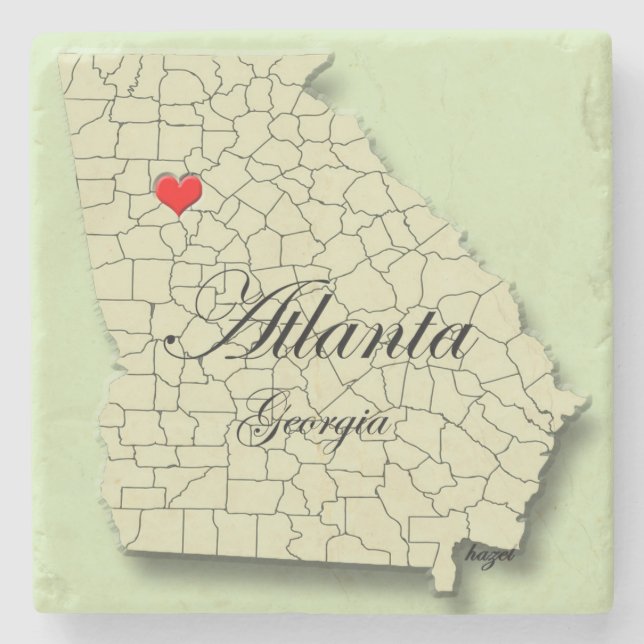 Atlanta, Fulton, Georgia,Heart Map Marble Coasters (Front)