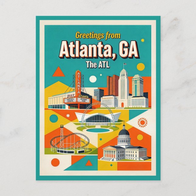 Atlanta GA The ATL Retro Whimsical Postcard (Front)