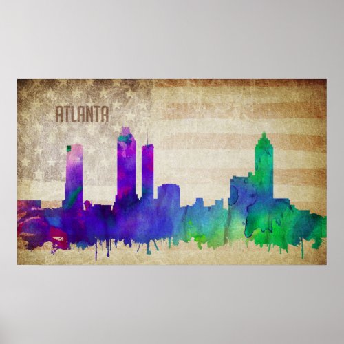 Atlanta GA  Watercolor City Skyline Poster