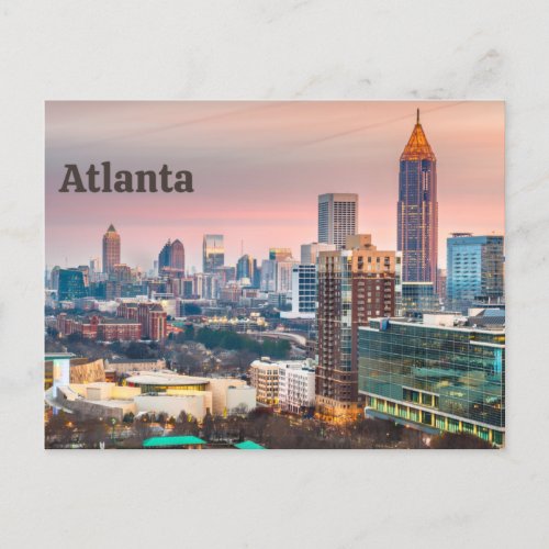 Atlanta Georgia Beautiful Sunset City View Holiday Postcard