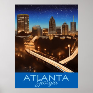 Atlanta Georgia Blue and Gold Evening Poster