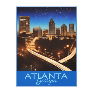 Atlanta Georgia Blue and Gold Evening Poster  Canv Canvas Print