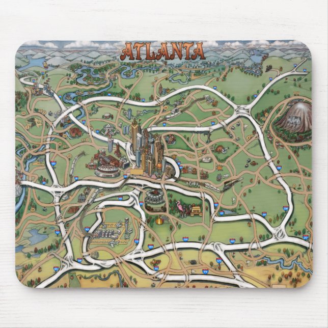 Atlanta Georgia Cartoon Map Mouse Pad (Front)
