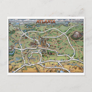 Atlanta Georgia Cartoon Map Postcard