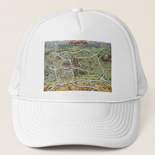 Atlanta Georgia Cartoon Map Trucker Hat