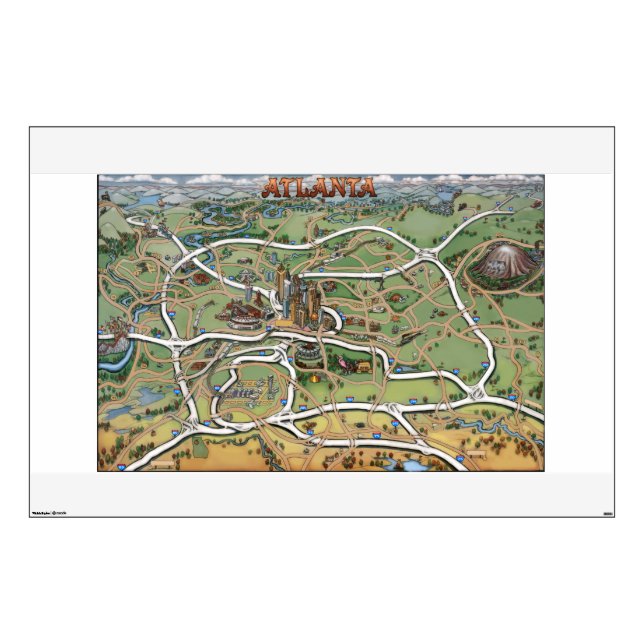 Atlanta Georgia Cartoon Map Wall Decal (Front)