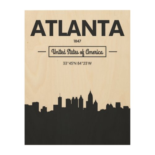 Atlanta Georgia  City Coordinates Wood Wall Decor
