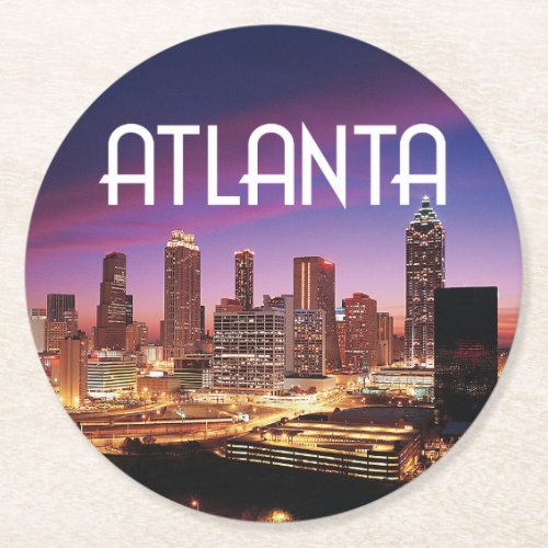 Atlanta Georgia city skyline at night Round Paper Coaster