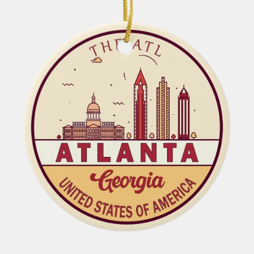 Atlanta Georgia City Skyline Emblem Ceramic Ornament