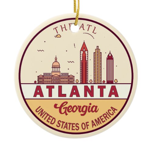 Atlanta Georgia City Skyline Emblem Ceramic Ornament