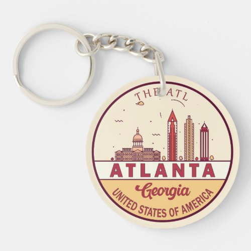 Atlanta Georgia City Skyline Emblem Keychain