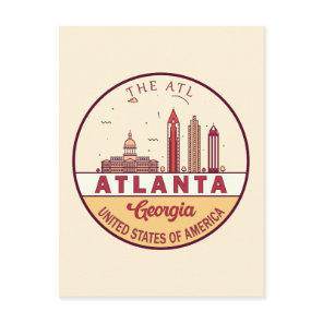 Atlanta Georgia City Skyline Emblem Postcard