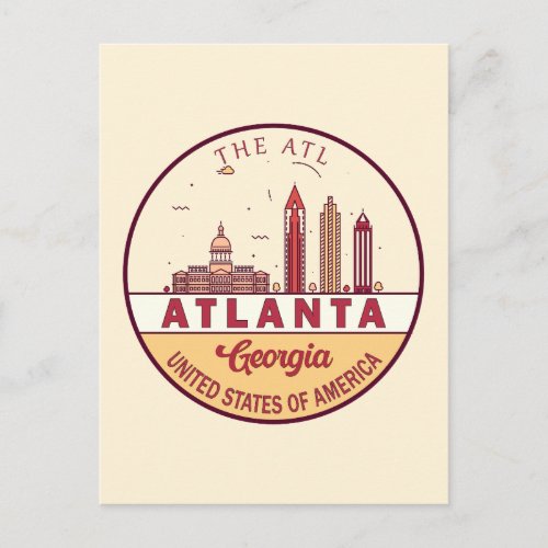 Atlanta Georgia City Skyline Emblem Postcard