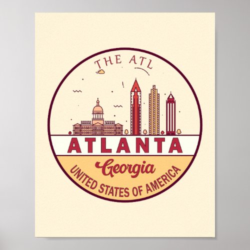 Atlanta Georgia City Skyline Emblem Poster