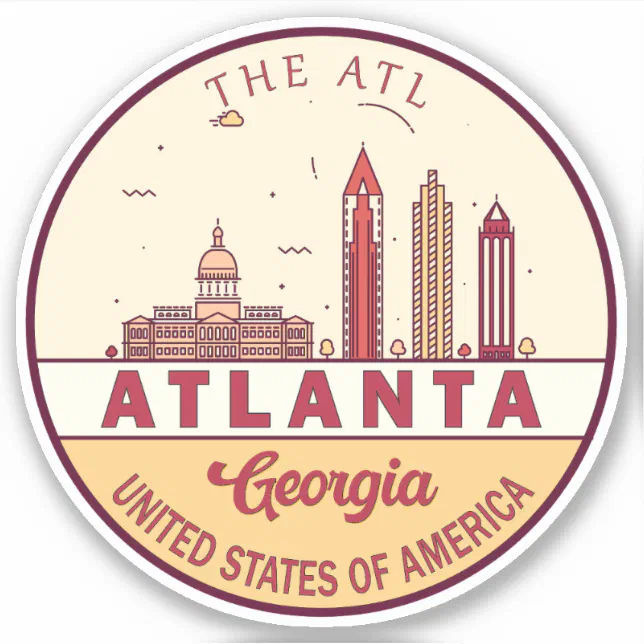 Atlanta Georgia City Skyline Emblem Sticker | Zazzle
