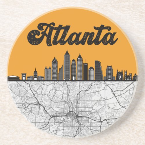 Atlanta Georgia City Skyline With Map Coaster