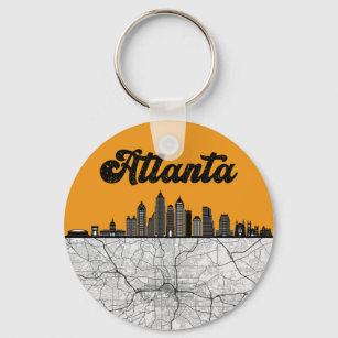 Atlanta Georgia City Skyline With Map Keychain