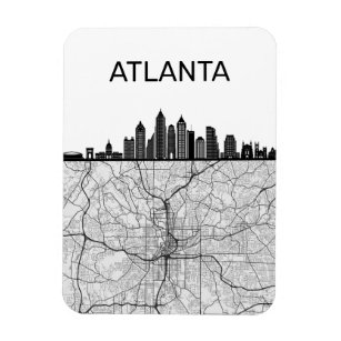 Atlanta Georgia City Skyline With Map Magnet
