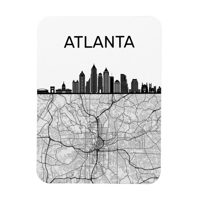 Atlanta Georgia City Skyline With Map Magnet (Vertical)