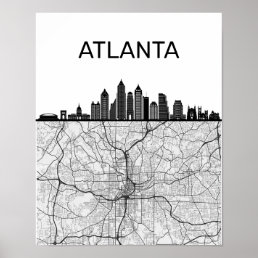 Atlanta Georgia City Skyline With Map Poster