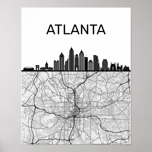 Atlanta Georgia City Skyline With Map Poster (Front)