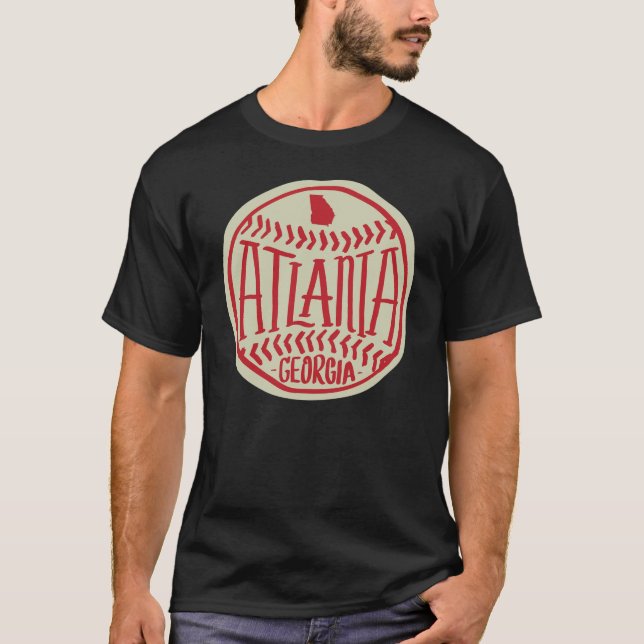 Atlanta Georgia Hand-Illustrated Baseball Typograp T-Shirt (Front)