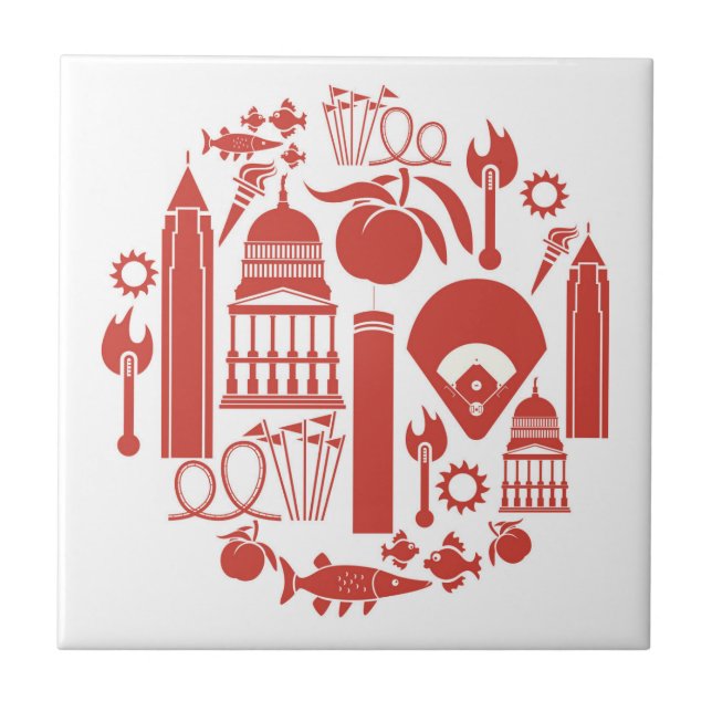Atlanta Georgia Icons Ceramic Tile (Front)