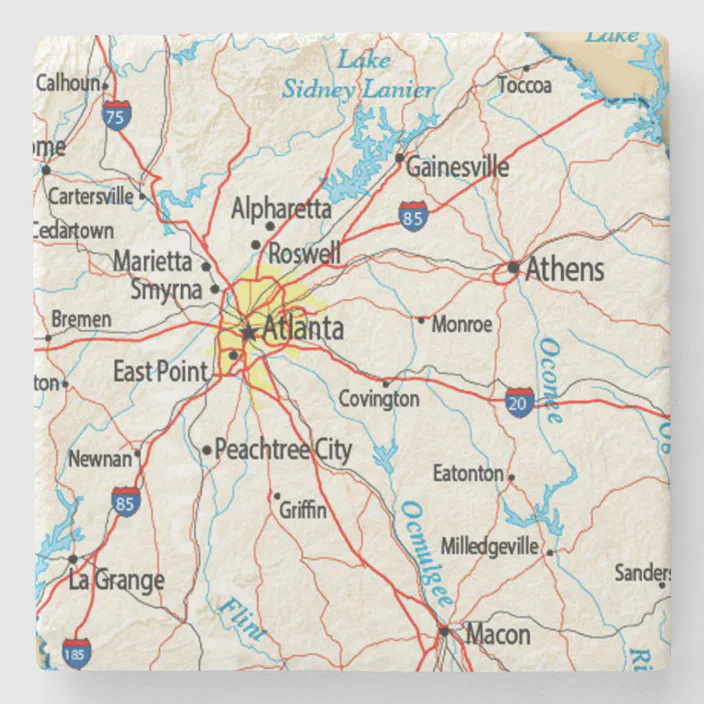 3dRose cst_169763_3 Greetings from Atlanta Georgia Bold Letters with Scenes of The City-Ceramic Tile Coasters Set of 4