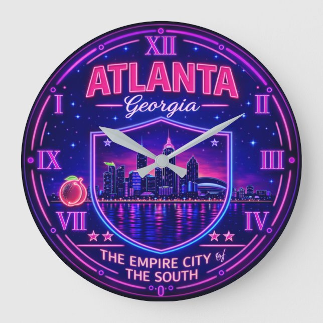 Atlanta Georgia Neon Skyline  Large Clock (Front)