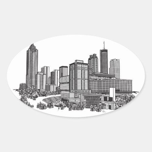 Atlanta Georgia Skyline Art Oval Sticker