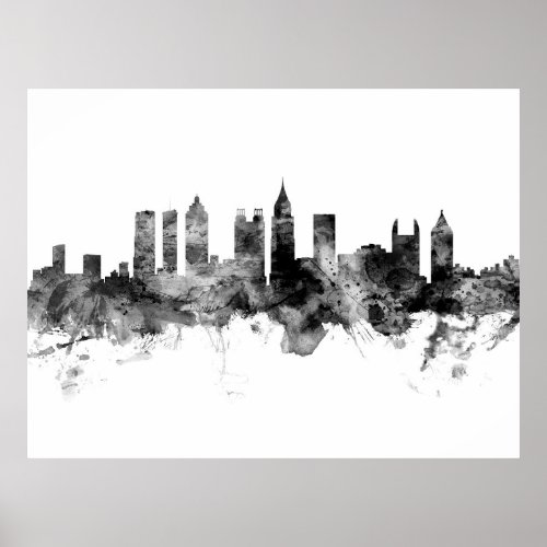 Atlanta Georgia Skyline Black White Poster