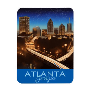 Atlanta Georgia Skyline Blue and Gold Evening Magnet
