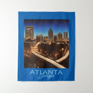 Atlanta Georgia Skyline Blue and Gold Evening Tapestry
