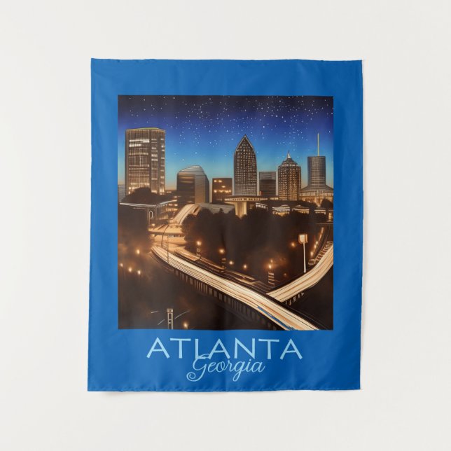 Atlanta Georgia Skyline Blue and Gold Evening Tapestry (Front)