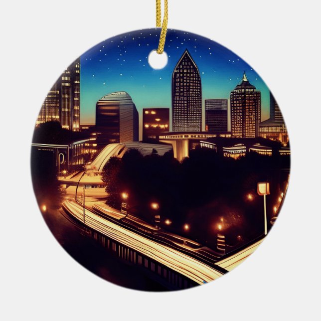 Atlanta Georgia Skyline Blue Starry Evening Ceramic Ornament (Front)