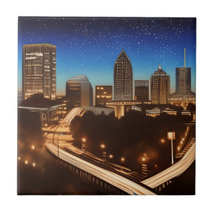 Atlanta Georgia Skyline Blue Starry Evening Ceramic Tile