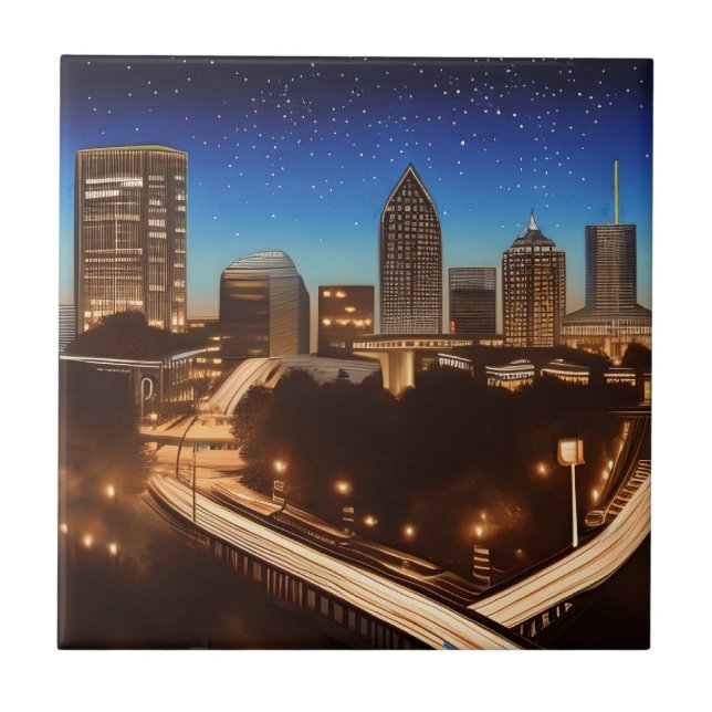 Atlanta Georgia Skyline Blue Starry Evening Ceramic Tile (Front)