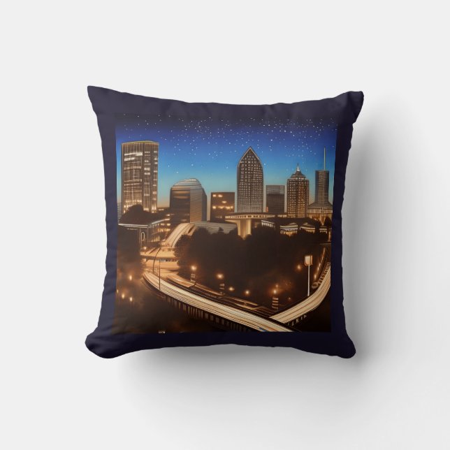 Atlanta Georgia Skyline Blue Starry Evening Throw Pillow (Front)