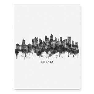 Atlanta Georgia Skyline BW Temporary Tattoos